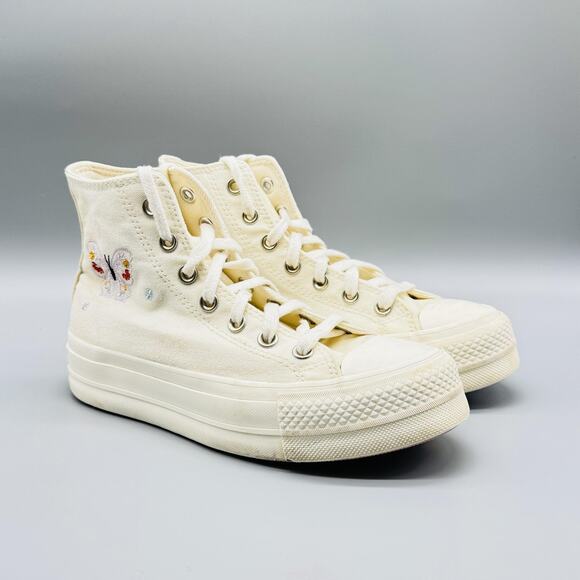 Converse Shoes Womens 6 Beige All Star Platform Butterfly Embroidered High Top - Picture 2 of 12